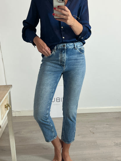 ZARA. Blusa azul satinada. T S