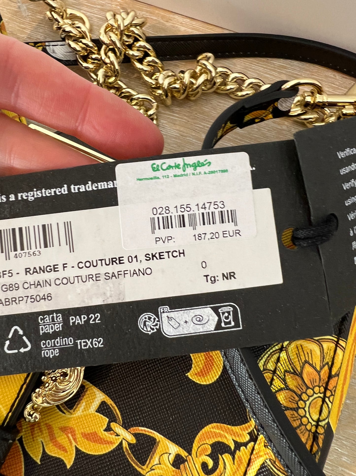 VERSACE JEANS COUTURE. Bolso doble asa y monedero hebilla dorada