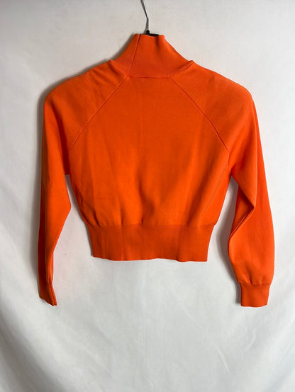 ZARA. Jersey fino crop naranja hombreras. T S