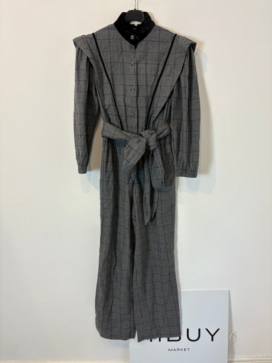 MARIETH. Grey velvet jumpsuit with removable sleeves.