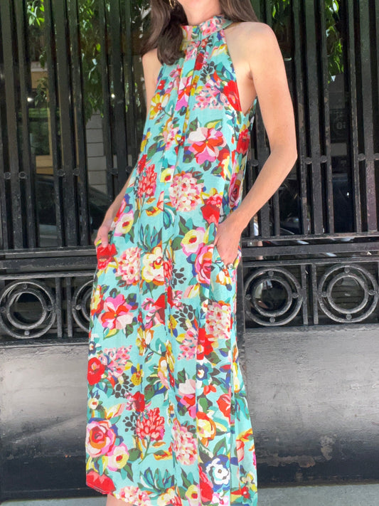 LUNA LLENA. Vestido halter flores