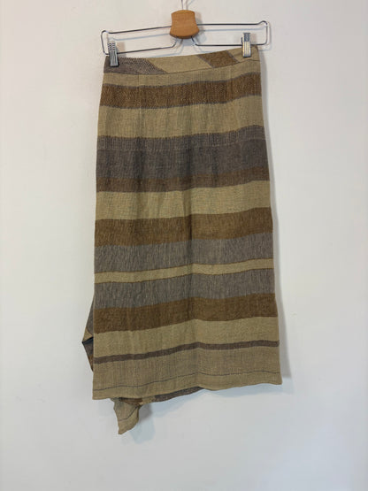 MASSIMO DUTTI. Falda de lino midi rústica rayas