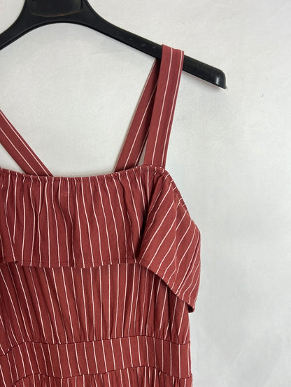 MANGO. Striped midi jumpsuit in rust-colored. TS