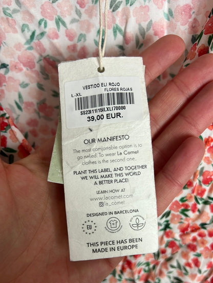 LA COMET. Vestido midi flores tonos naranjas. T L