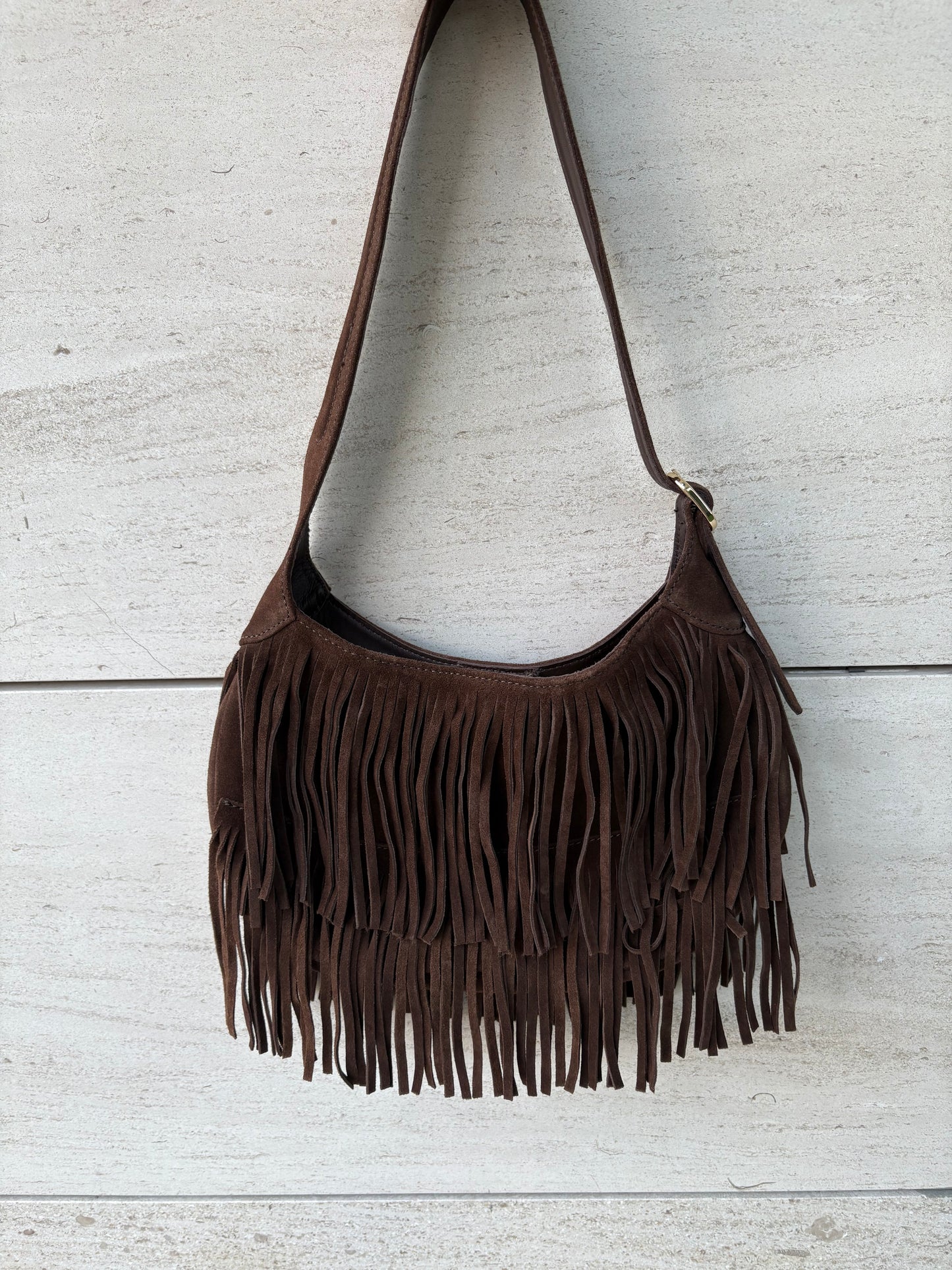 HOSS INTROPIA. Bolso marrón oscuro flecos