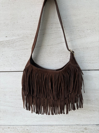 HOSS INTROPIA. Bolso marrón oscuro flecos