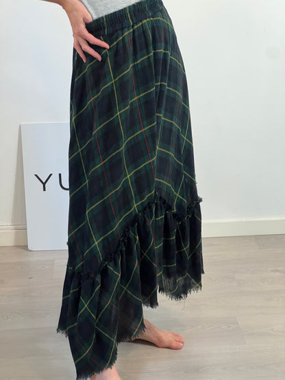 ZARA. Falda verde  cuadros T.xs