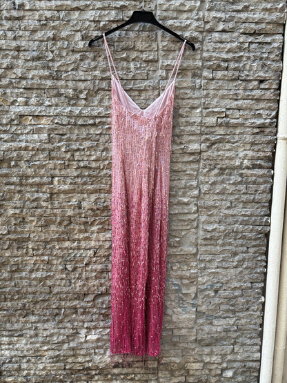 ZARA. Vestido midi rosa mini lentejuelas. T S