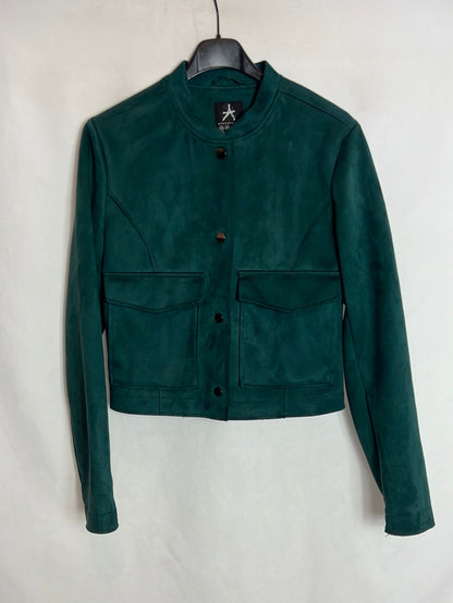 PRIMARK. Green faux leather jacket with pockets. Size 38