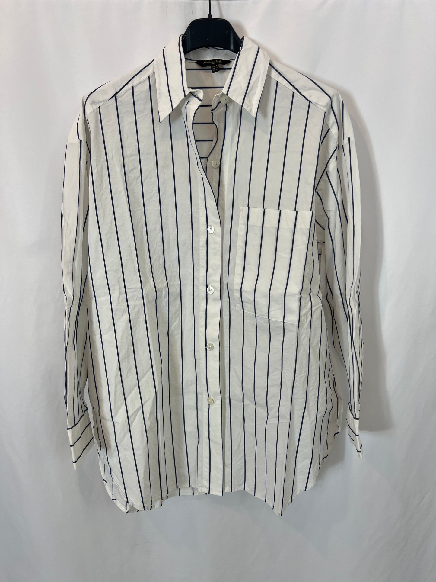 MASSIMO DUTTI. Camisa blanca rayas azules. T S