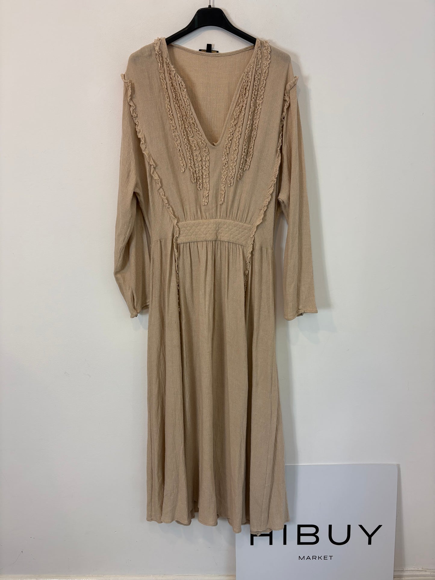 MASSIMO DUTTI . Vestido largo corto arena. T S (M)