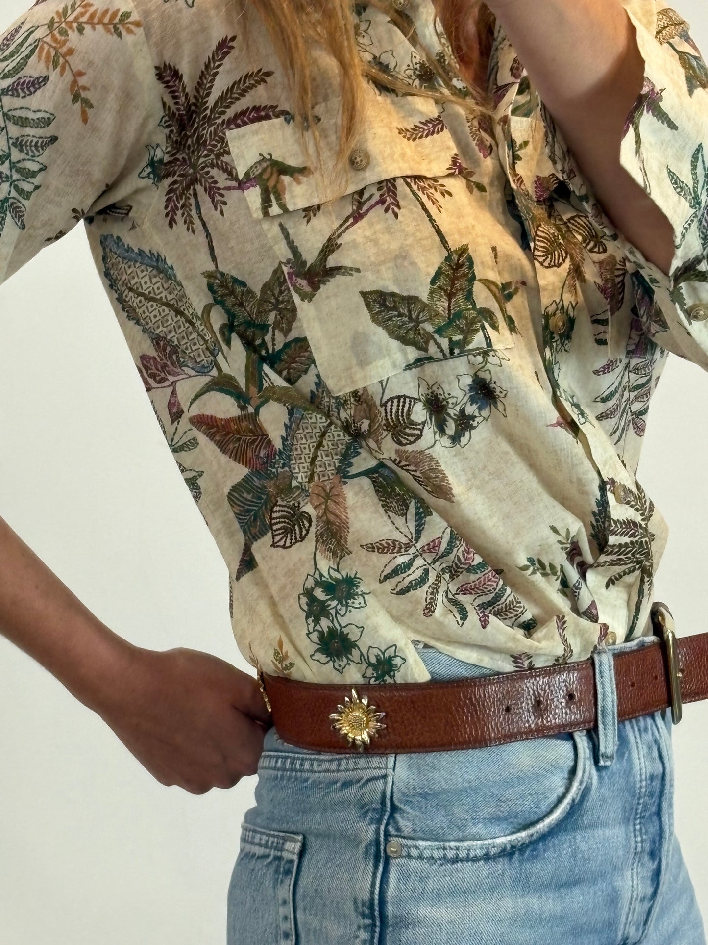 ST. GEORGE. Cinturón marrón piel girasoles