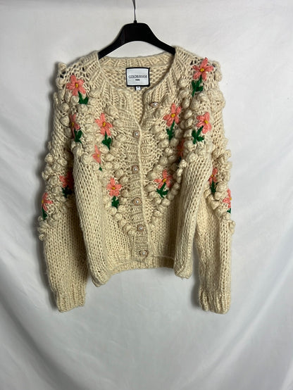 GOLD&SILVER. Rebeca beige flores bordadas. TU(s/m)