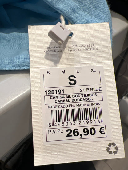 NATURA. Blue embroidered blouse Ts