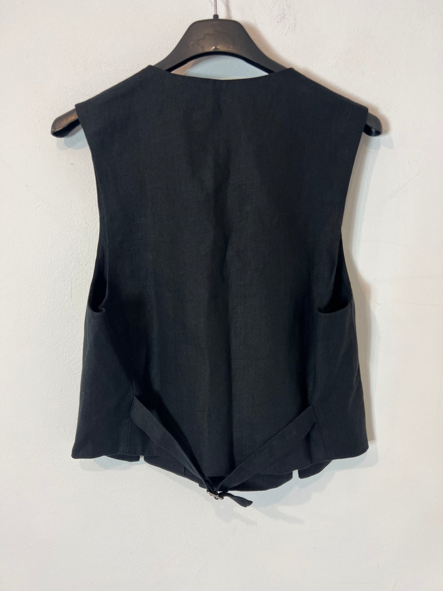 MASSIMO DUTTI. Chaleco gris oscuro lino T.m