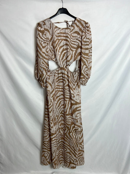 OTRAS. Vestido largo estampado apreturas. T M