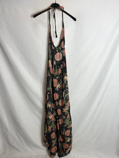 RENATTA&GO . Vestido largo negro estampado . TU (s)