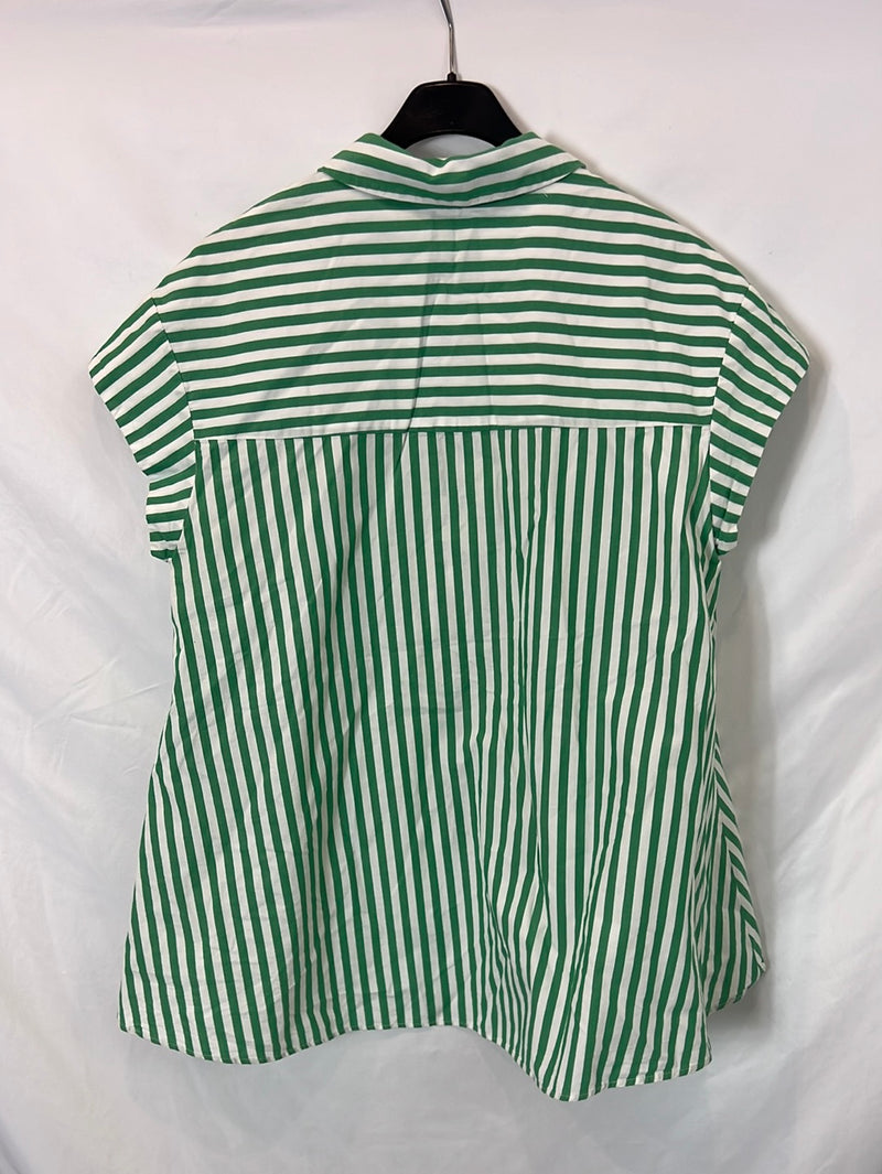 ZARA. camisa fluida rayas verde y blanca T.l