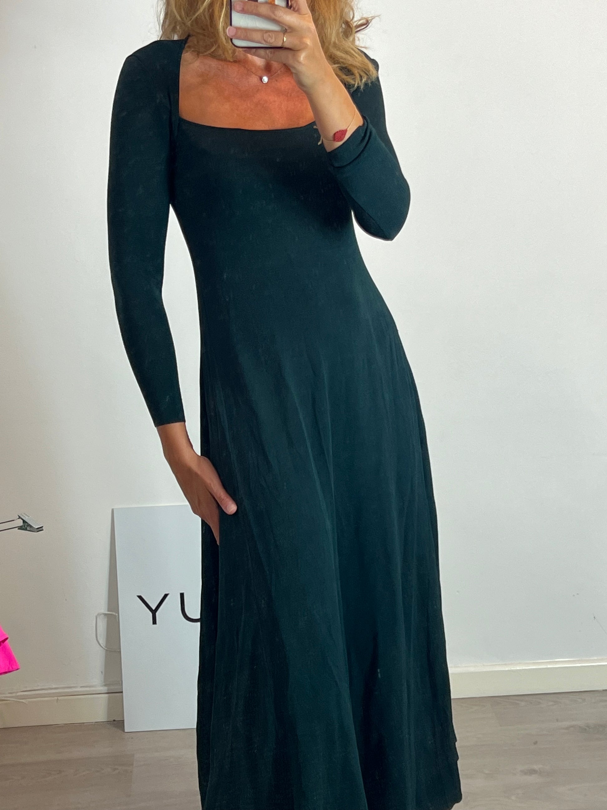 zara knit green dress LACE KNIT MIDI DRESS - Green