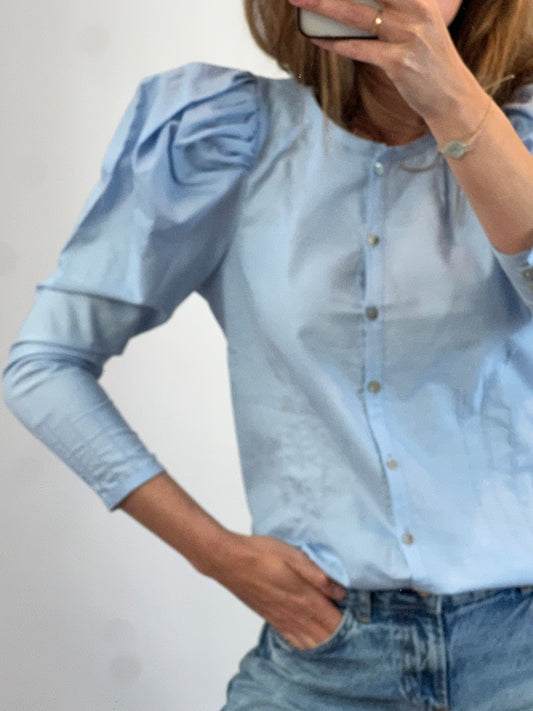 SOPHIE + LUCIE. Blue puff-sleeved blouse. Size 36