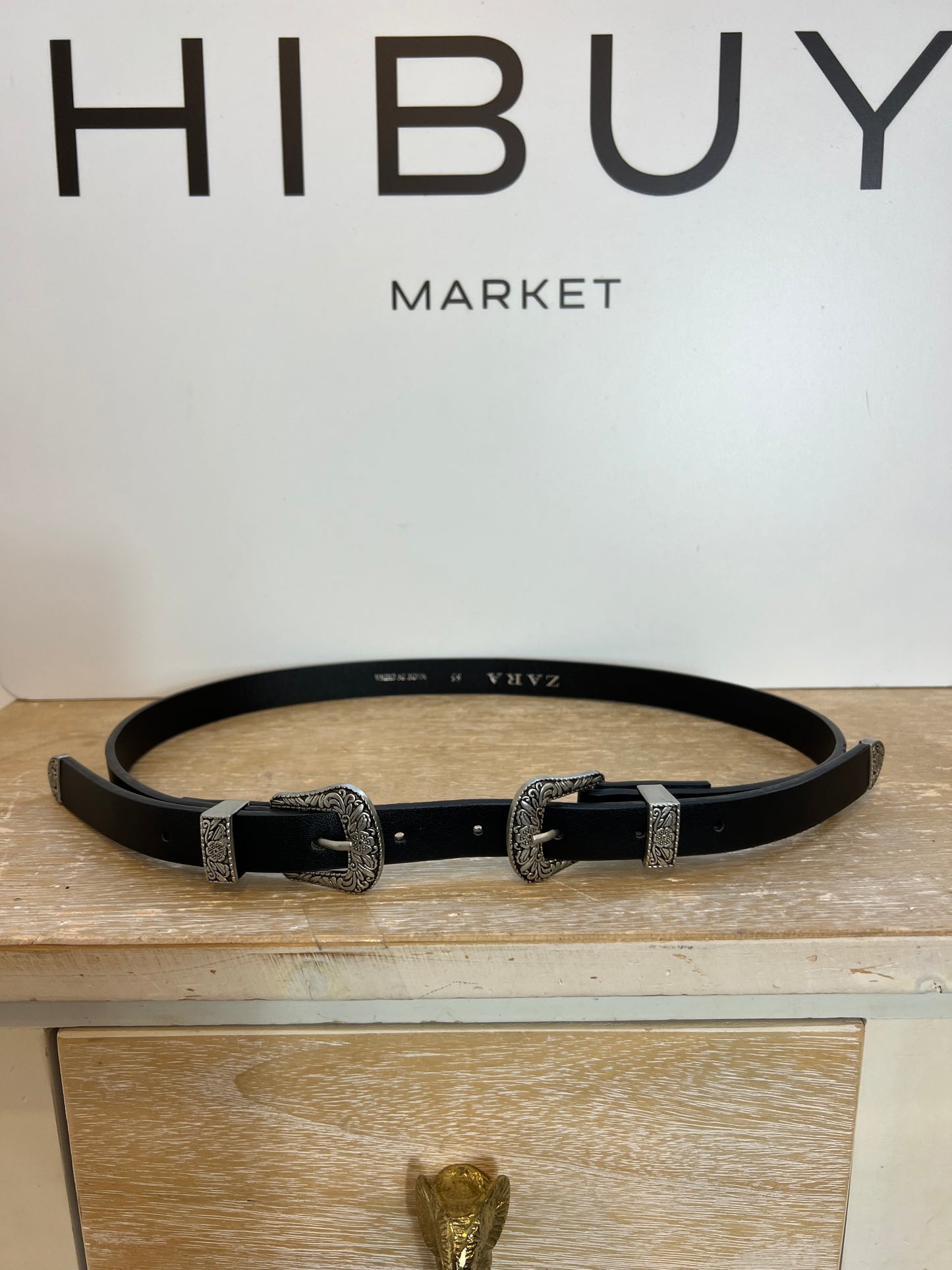 ZARA. Cinturón negro  doble hebilla. T 85