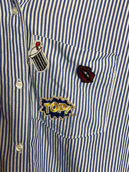 ZARA. Camisa rayas detalle parches. T. 13-14 años (S)