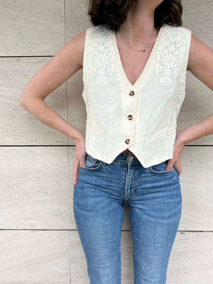 LOUISE MISHA. Beige embroidered vest, size 36