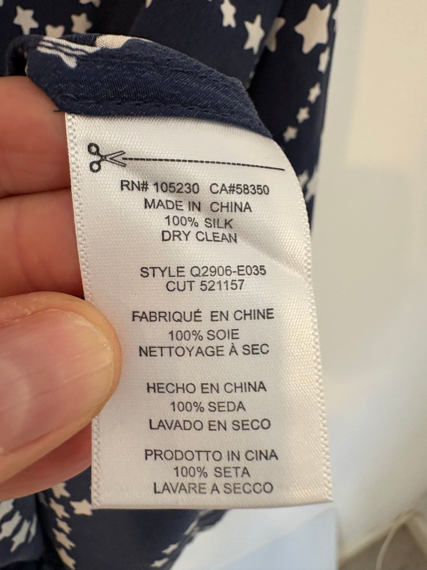 EQUIPMENT. Blue silk blouse with stars. Size XS (S/M)