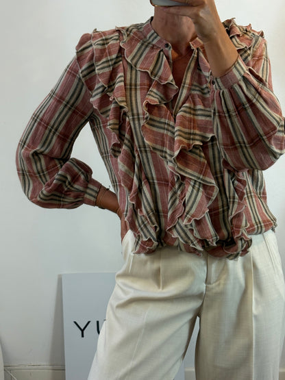 DIEGA.  Blusa cuadros y volantes mezcla