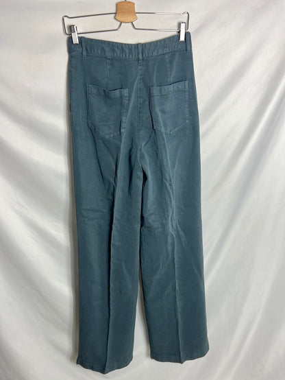 MASSIMO DUTTI. Pantalón azul pata ancha  fluido. T 38(Tara)