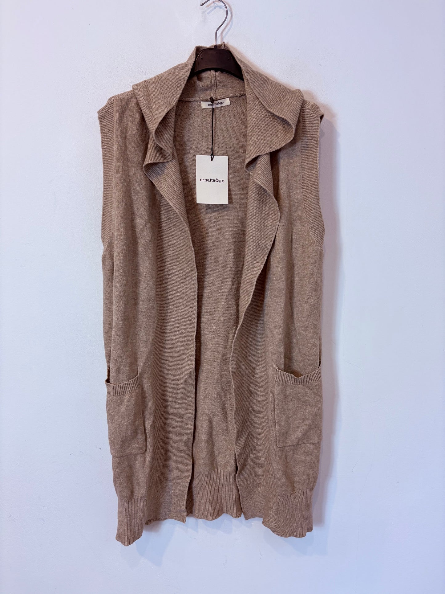 RENATTA&GO. Chaleco punto beige capucha
