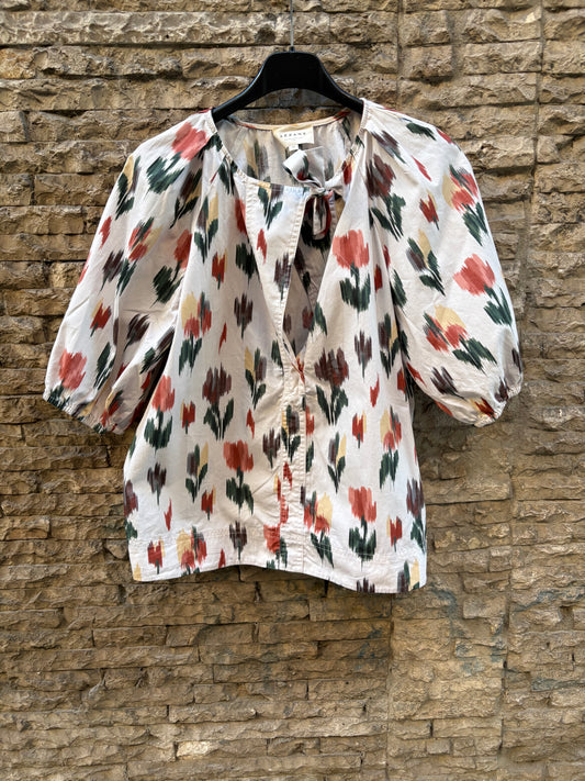 SEZANÈ. Top beige estampado T.38