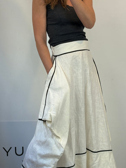 IQ COLLECTION. Falda larga lino bolsillos