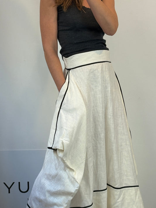 IQ COLLECTION. Falda larga lino bolsillos