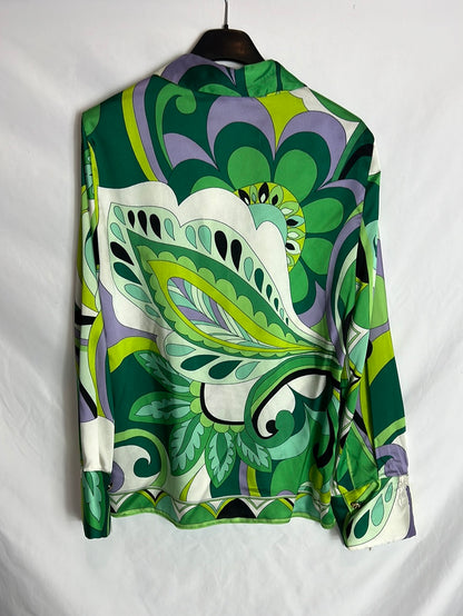 ZARA. Blusa estampada satinada. T XS