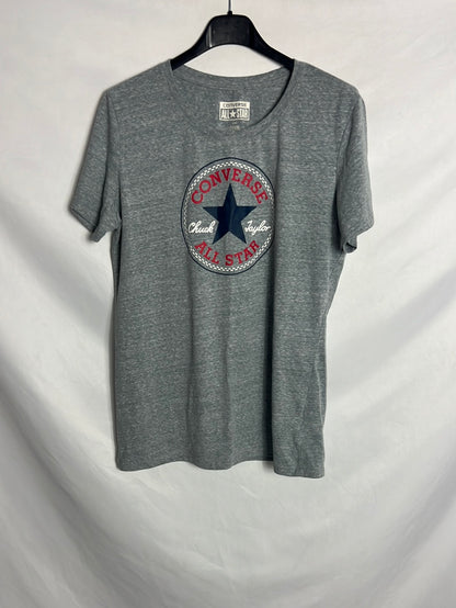 CONVERSE. Camiseta gris logo. T L (M)