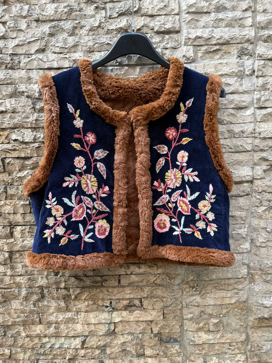 LOUISE MISHA. Chaleco azul terciopelo bordado