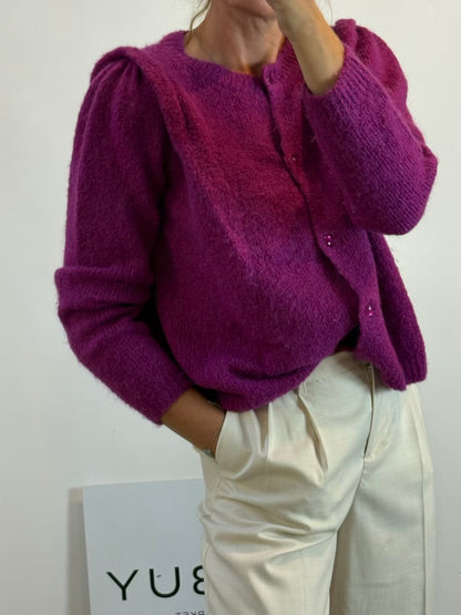 DES PETITS HAUTS. Cárdigan buganvilla con lana