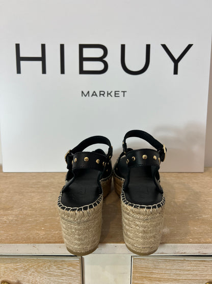 MICUIR. Black leather wedges with studs, size 39