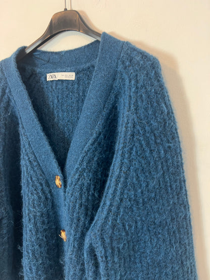ZARA. Cárdigan azul con alpaca y lana T L