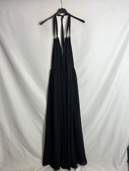 H&M. Vestido largo negro gasa. T 38
