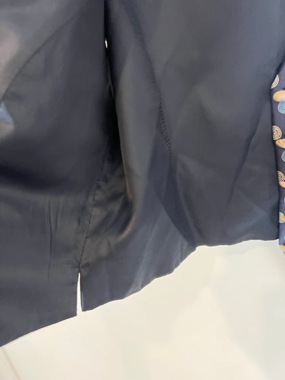 ALTEA MILANO. Chaleco seda  azul dibujos. T M