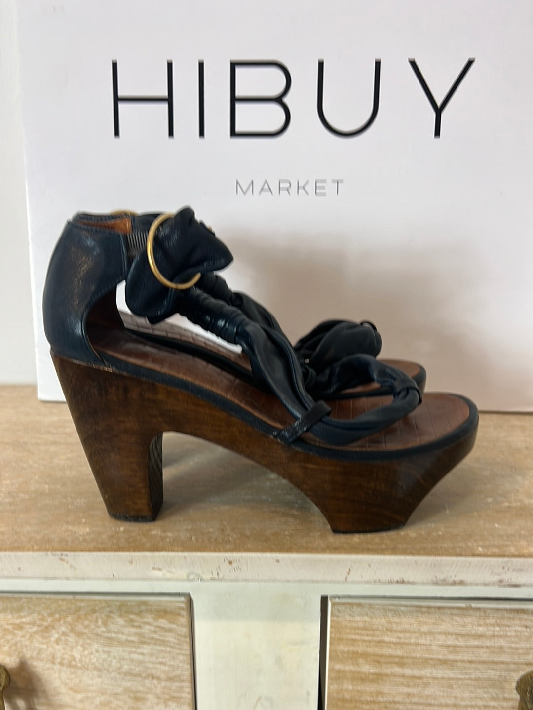 CHIE MIHARA. Blue wooden sandal, size 37