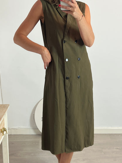 MANGO. Vestido midi verde cruzado T.l