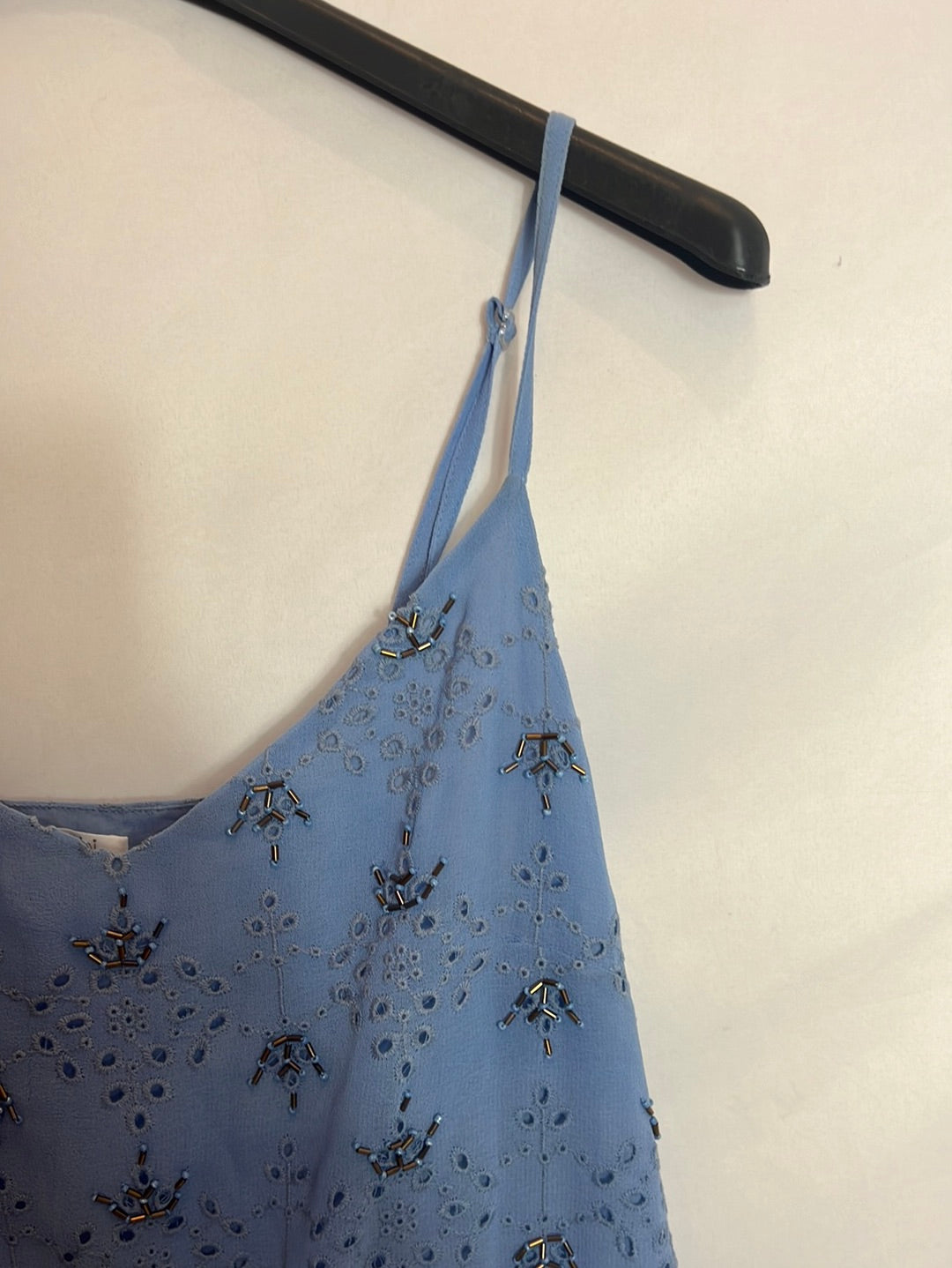 AMICHI. Blue short jumpsuit with rhinestone detail. TS