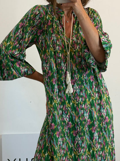 CARLA DI CARLA. Vestido largo verde estampado. T S