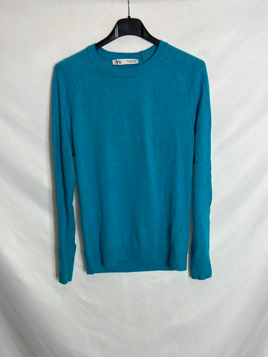 ZARA. Jersey turquesa cuello caja. TS