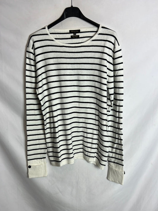 MASSIMO DUTTI. Jersey blanco rayas mezcla. T XL
