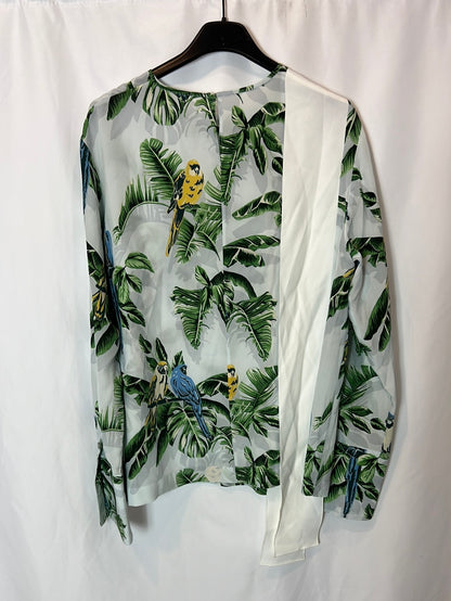 Stella McCartney. Blusa seda estampado tropical. T 40
