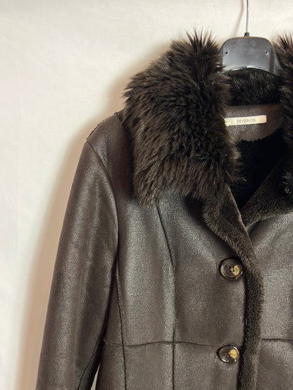 DEVERNOIS. Abrigo marrón doble textura. T 40(M)